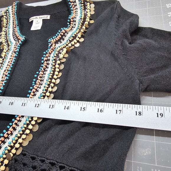 Nanette Lepore Cardigan Womens Size Medium Beaded Black Sweater Embellished Boho - Picture 8 of 10